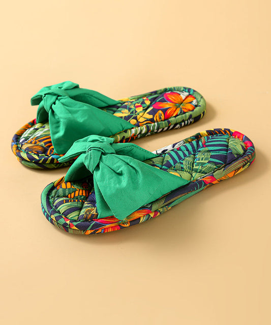 Slippers Shoes Green New Splicing Bow Cotton Fabric Comfy
