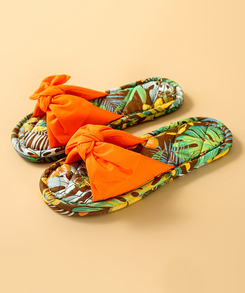 Slippers Shoes Green New Splicing Bow Cotton Fabric Comfy
