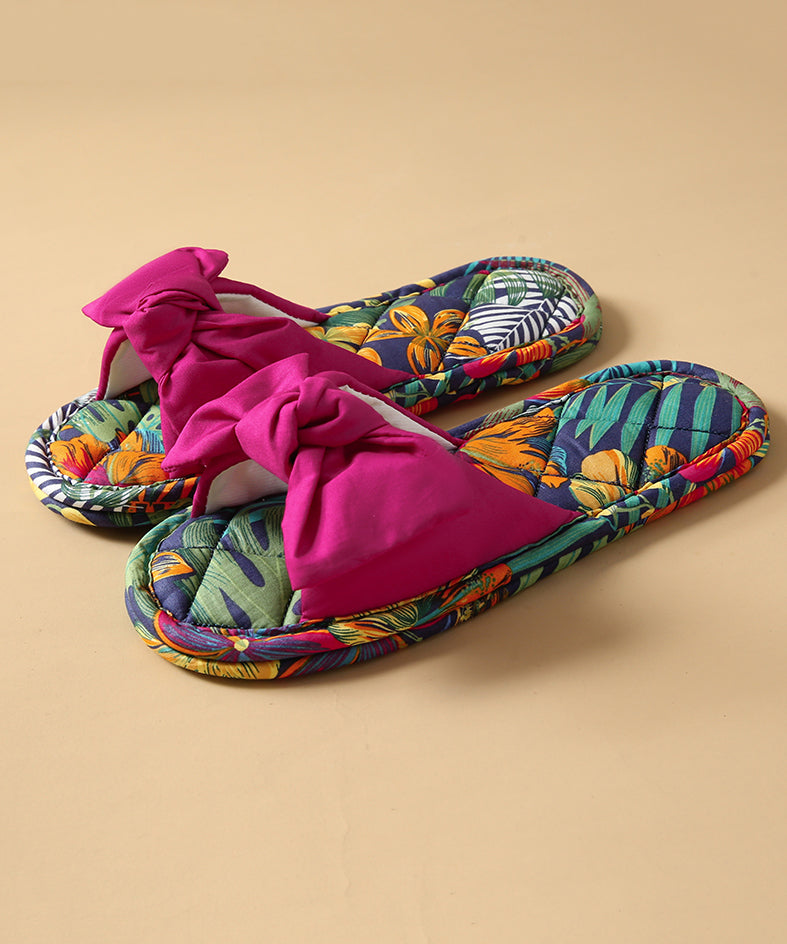 Slippers Shoes Green New Splicing Bow Cotton Fabric Comfy