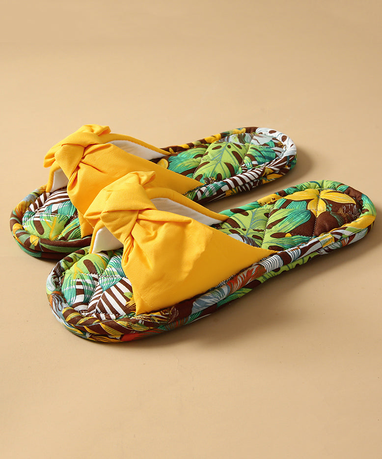 Slippers Shoes Green New Splicing Bow Cotton Fabric Comfy