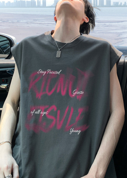 Men New Cotton Dark Print T Shirt Summer Gray Cozy