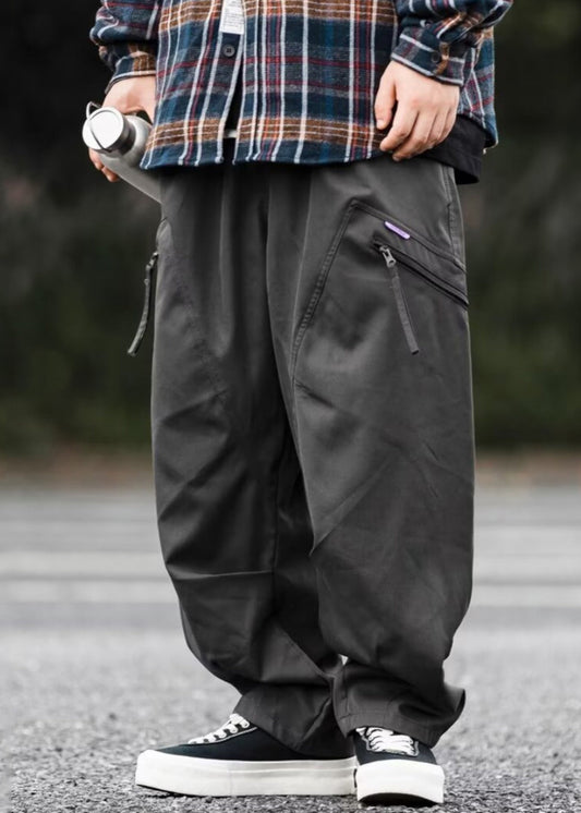 Cotton Zip Up Spring Pockets Gray Men New Pants Dark