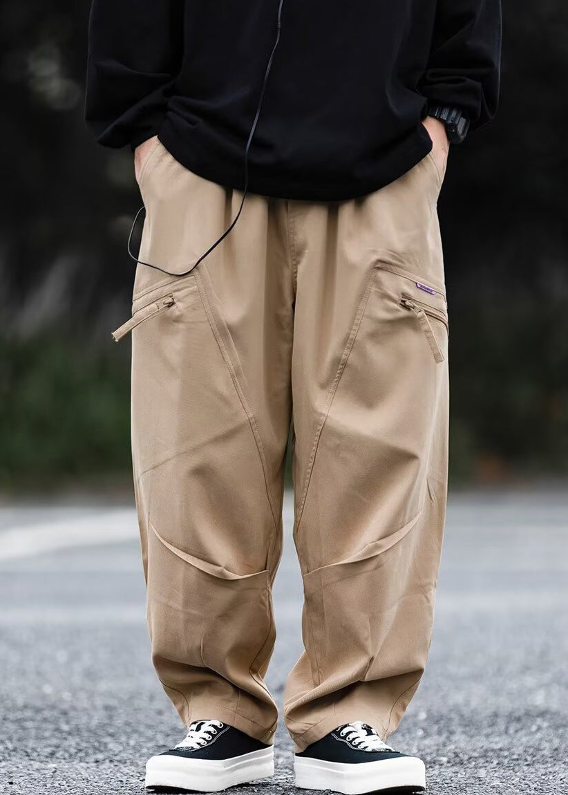 Cotton Zip Up Spring Pockets Gray Men New Pants Dark