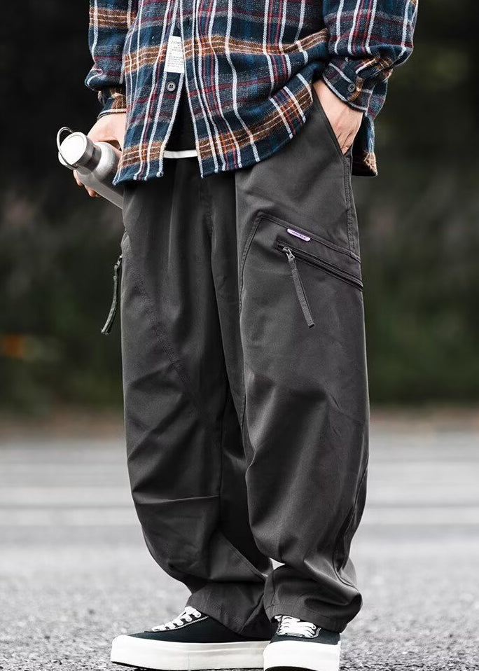 Cotton Zip Up Spring Pockets Gray Men New Pants Dark