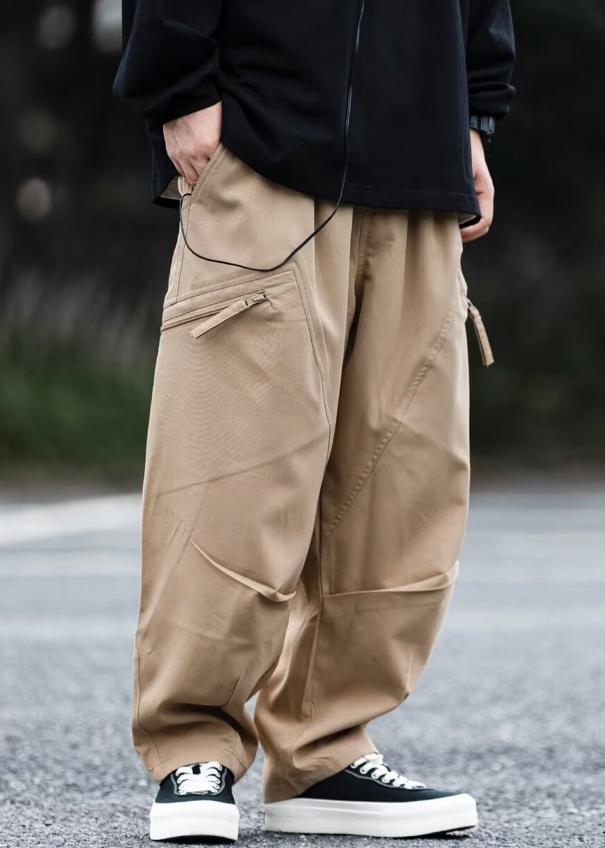 Cotton Zip Up Spring Pockets Gray Men New Pants Dark