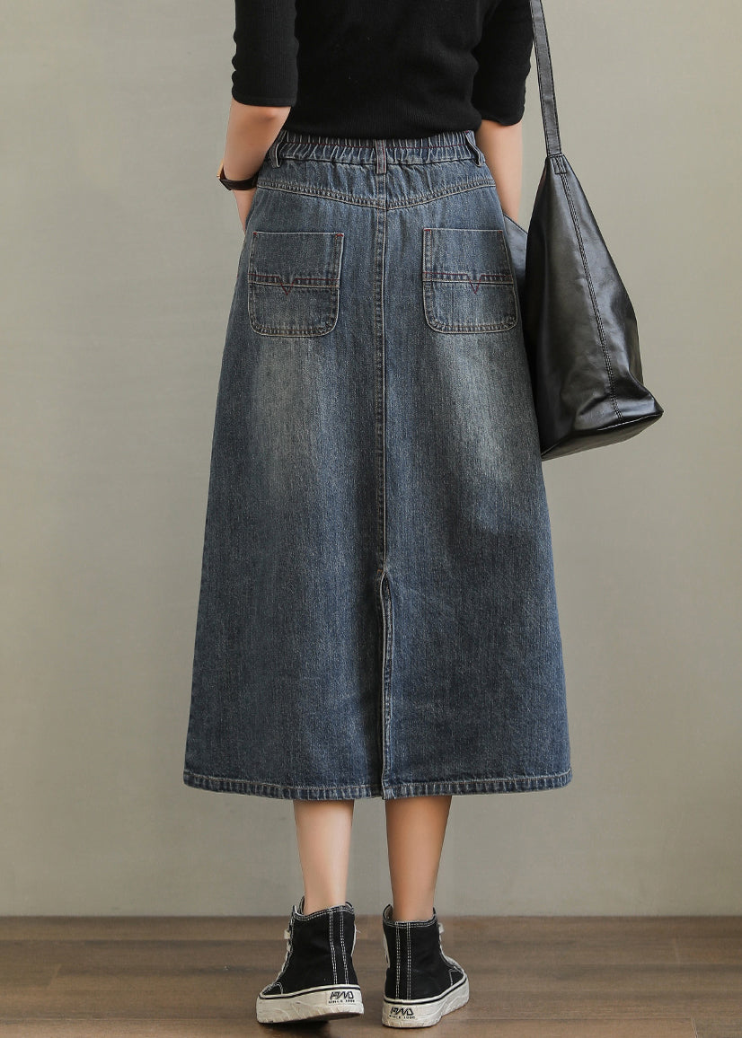 New Denim Blue Pockets Side Open High Waist Denim Skirt Summer QA1001 Ada Fashion