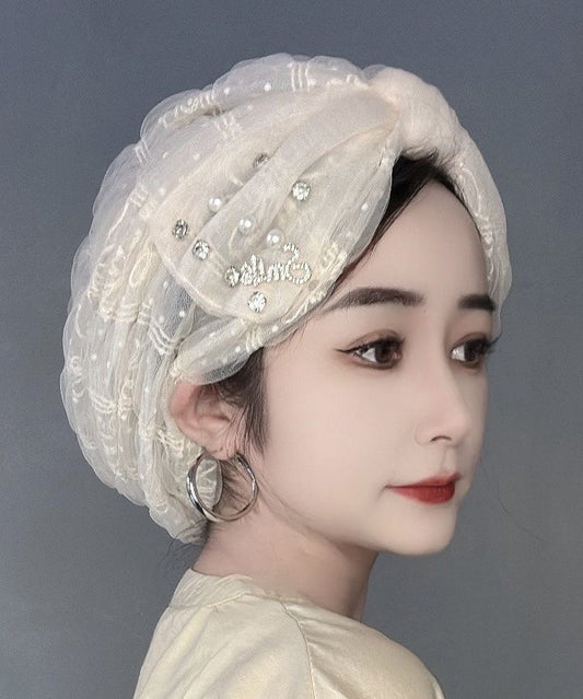 Beige Pearl Boonie Bubble New Zircon Fashion Thin Hat Tulle