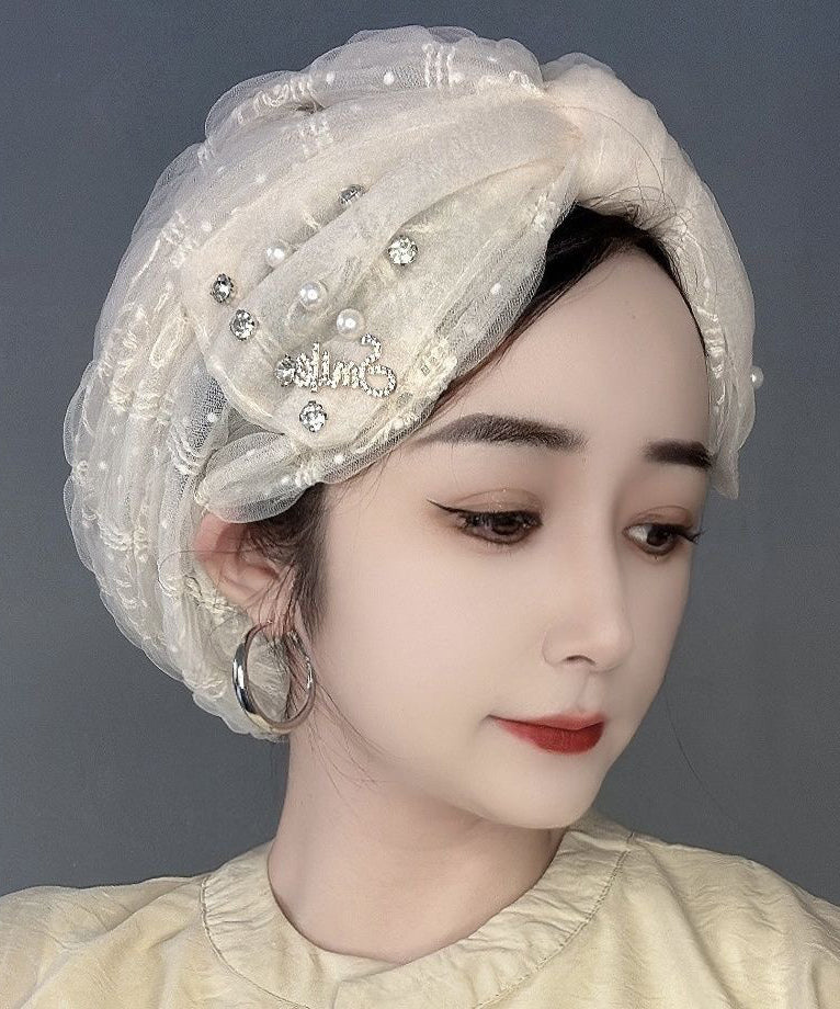 Beige Pearl Boonie Bubble New Zircon Fashion Thin Hat Tulle