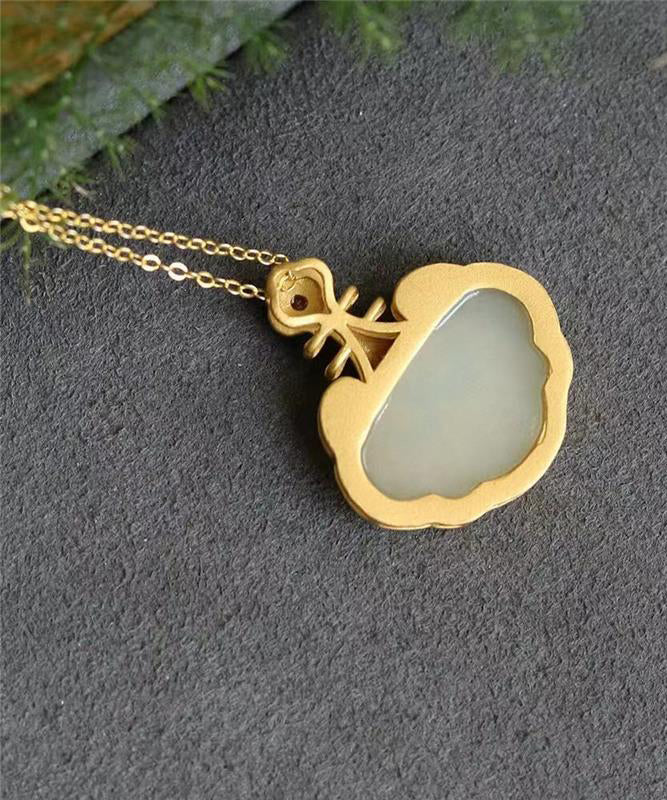 New Gold Ancient Gold Jade Enamel Pendant Necklace TX011
