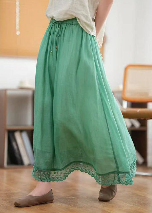 Green Skirts Linen Hollow Out Summer New Waist Elastic