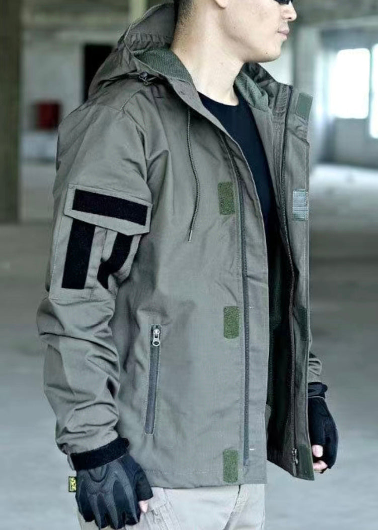 Cotton Spring Hooded Drawstring New Men Zippered Green Coat