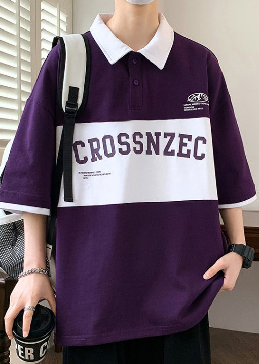 Sleeve Men Half New Polo Cotton Letter Patchwork Green Shirt