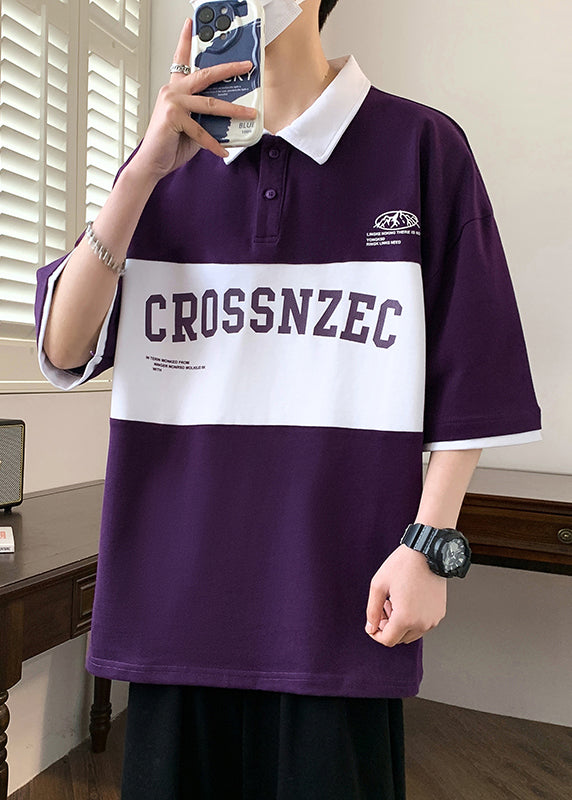 Sleeve Men Half New Polo Cotton Letter Patchwork Green Shirt