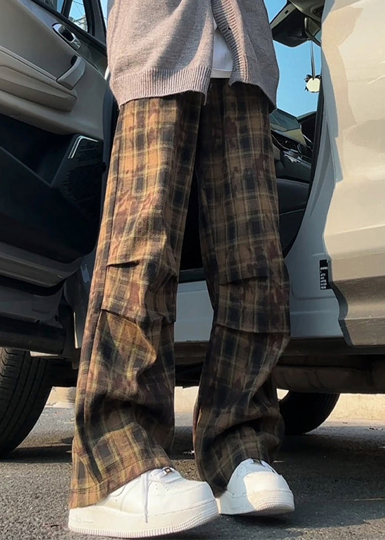 Elastic Pants Green Plaid New Summer Mens Cotton Waist