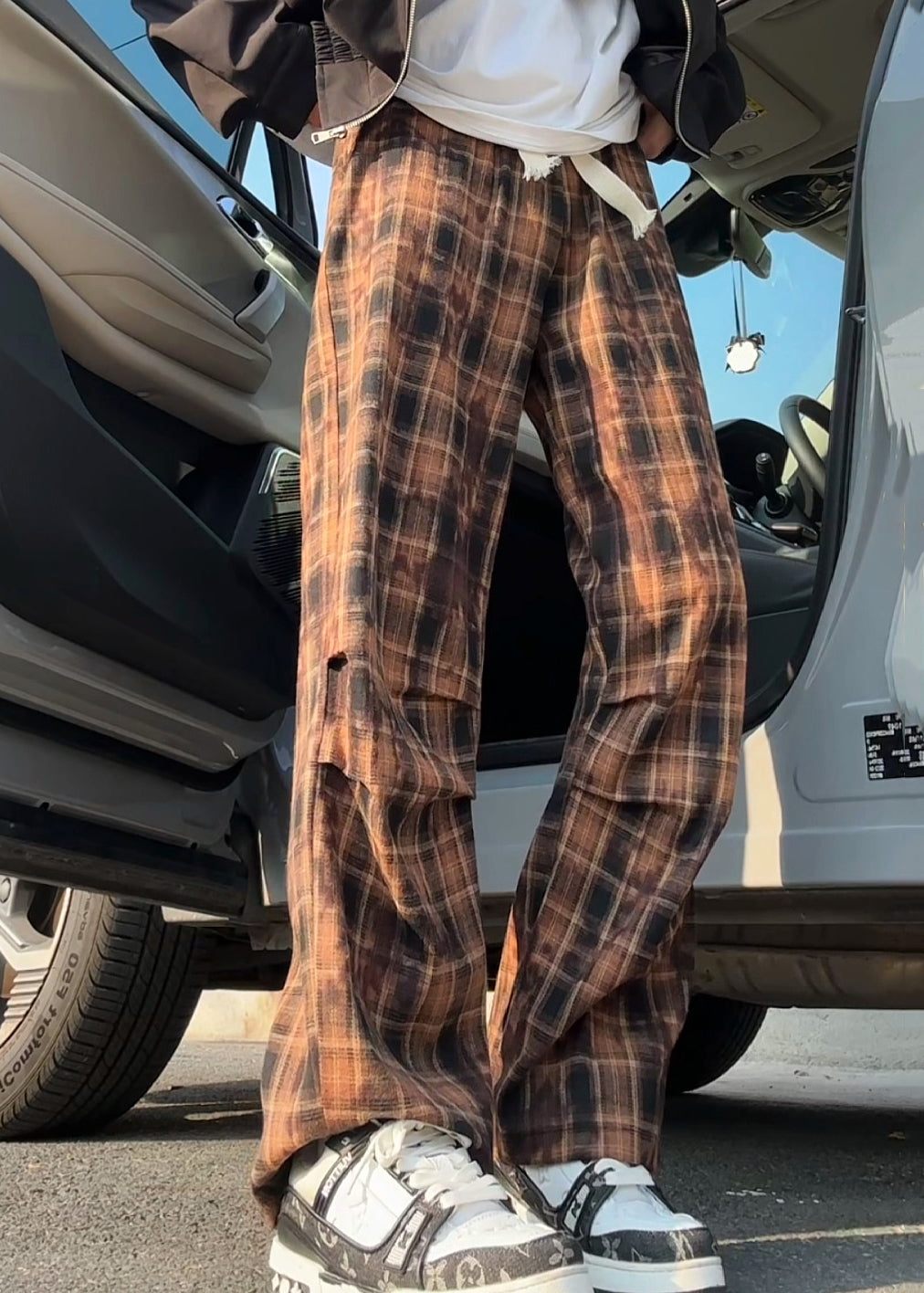 Elastic Pants Green Plaid New Summer Mens Cotton Waist