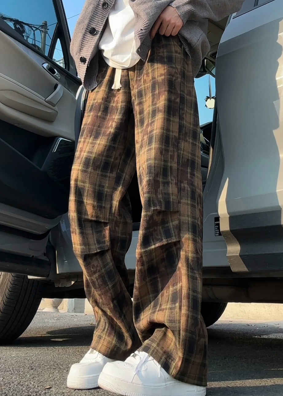 Elastic Pants Green Plaid New Summer Mens Cotton Waist