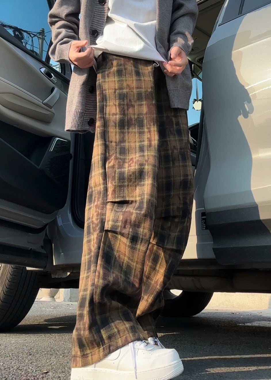 Elastic Pants Green Plaid New Summer Mens Cotton Waist