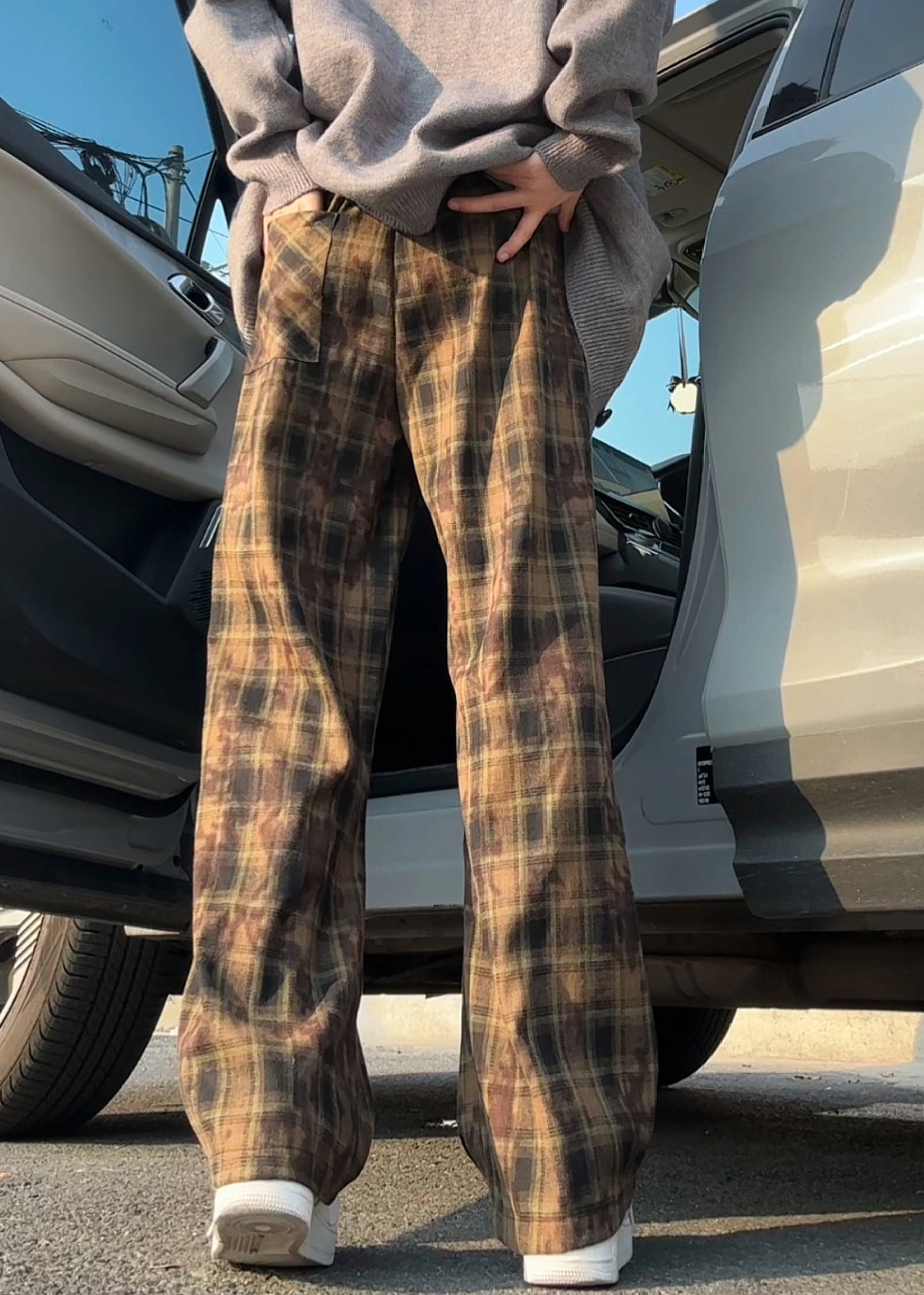 Elastic Pants Green Plaid New Summer Mens Cotton Waist