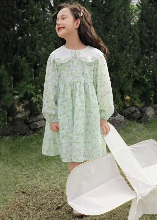 New Green Plaid Patchwork Cotton Girls Dresses Fall XZ010