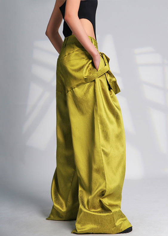 New Green Pockets High Waist Cotton Wide Leg Pants Summer Ada Fashion