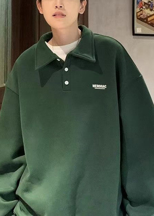 New Green Print Button Cotton Men Sweatshirts Spring TC024