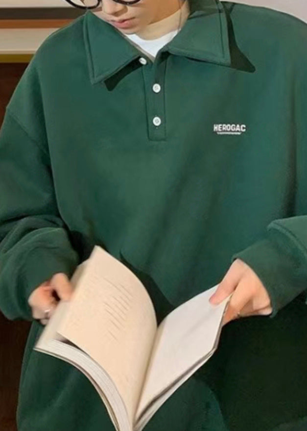 New Green Print Button Cotton Men Sweatshirts Spring TC024