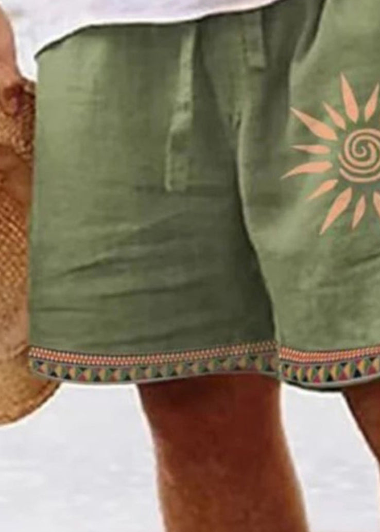 Up Print Green Elastic Waist Summer Zip New Shorts Cotton Men