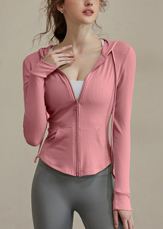 Lack Zippered New Tie Hooded Green Yoga Coats