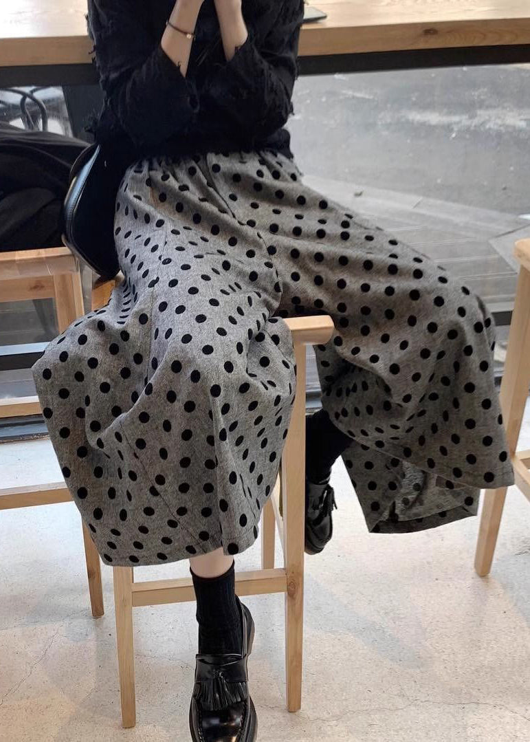 Grey Elastic Waist Cotton Wide Summer Leg Pants Dot New