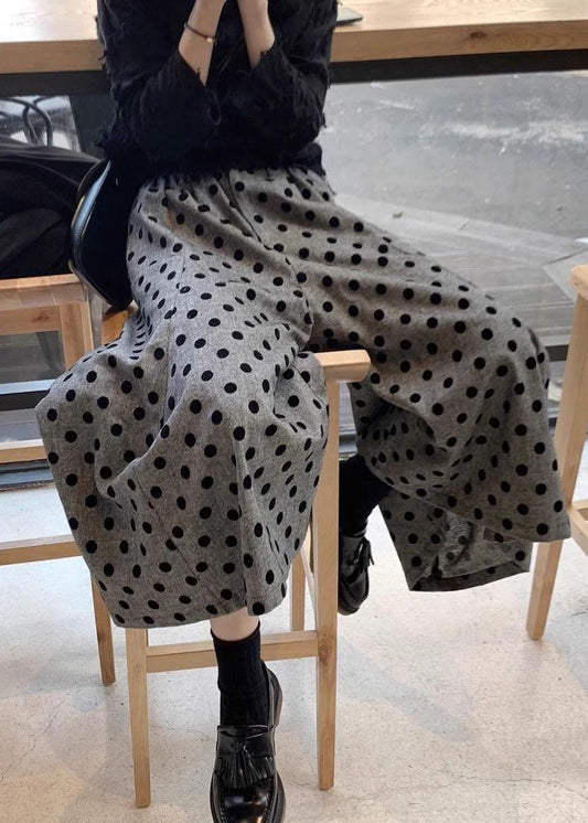 Grey Elastic Waist Cotton Wide Summer Leg Pants Dot New
