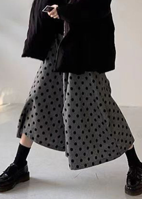 Grey Elastic Waist Cotton Wide Summer Leg Pants Dot New