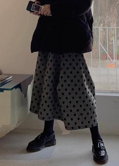 Grey Elastic Waist Cotton Wide Summer Leg Pants Dot New