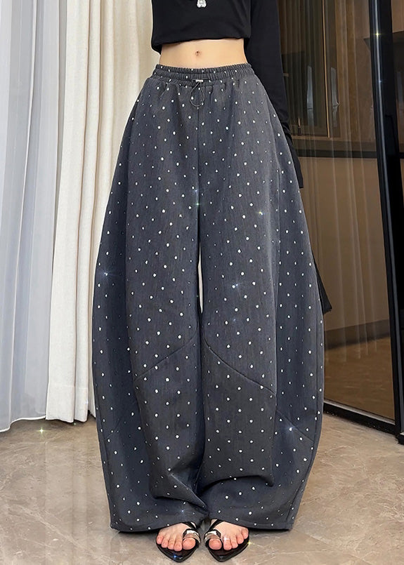 Pockets Waist Elastic Fall Cotton Grey Dot Leg New Pants Wide