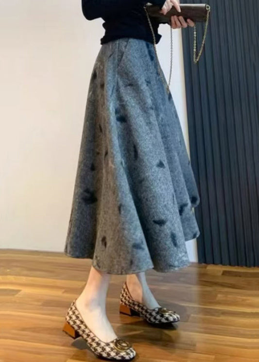 Skirt Grey New Embroidered High Woolen Waist Spring