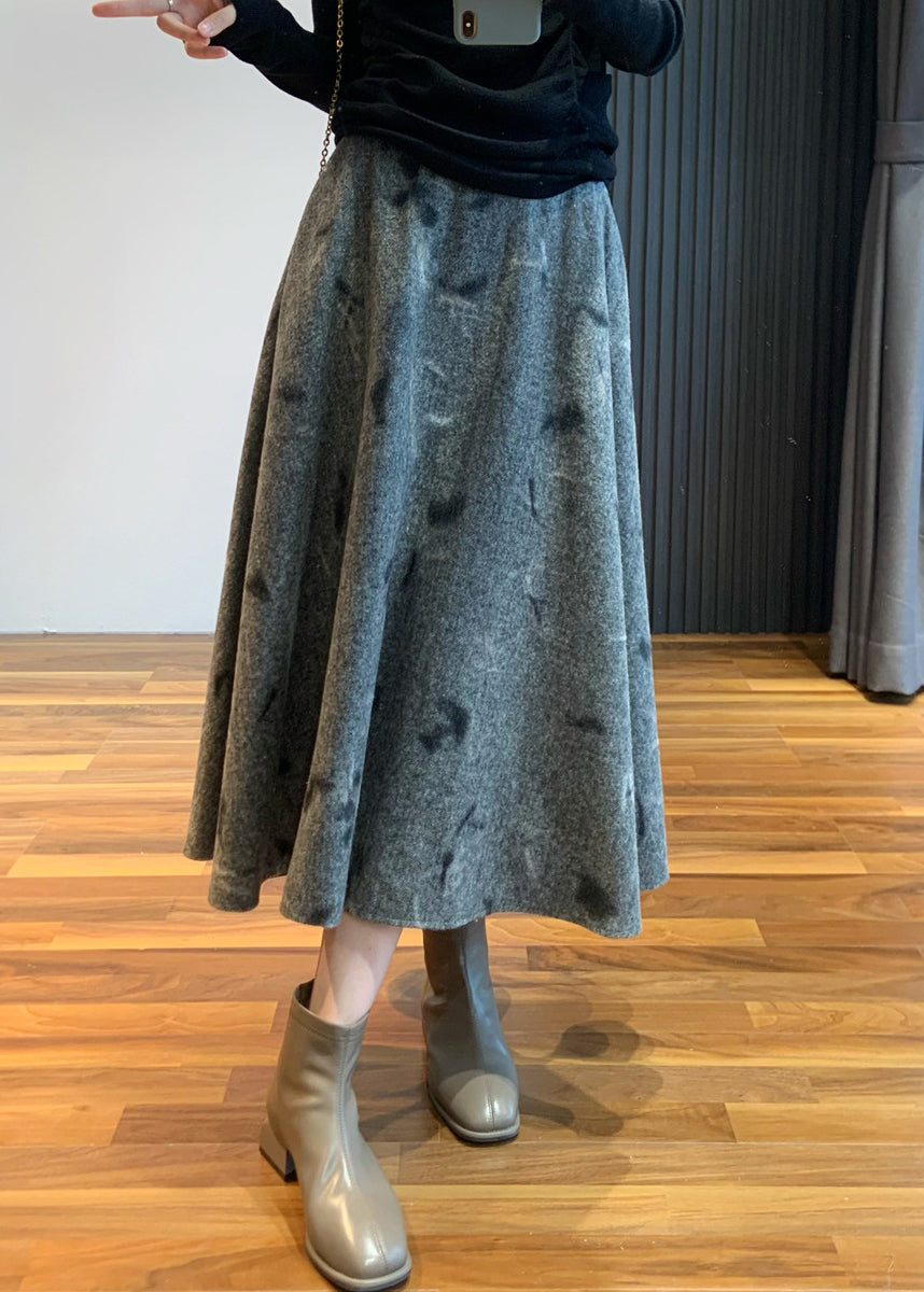 Skirt Grey New Embroidered High Woolen Waist Spring