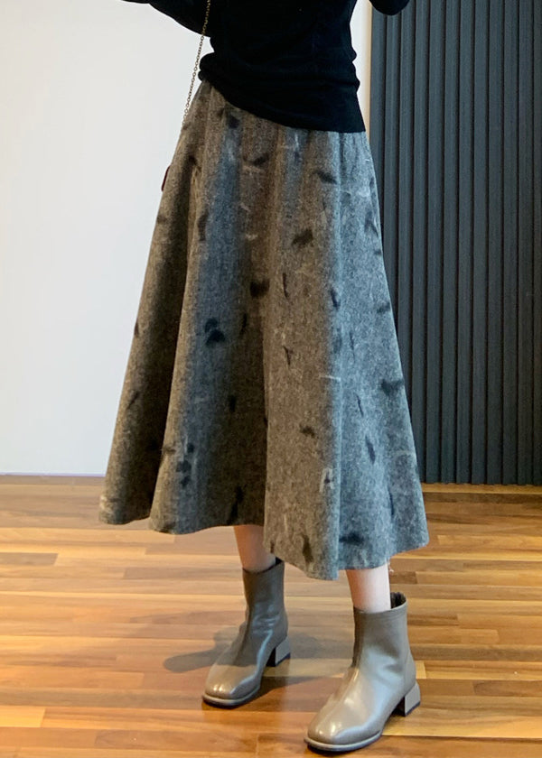 Skirt Grey New Embroidered High Woolen Waist Spring