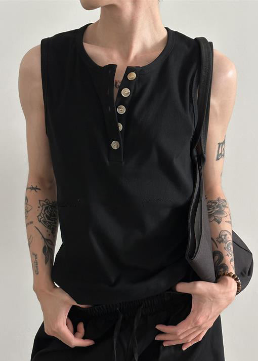 Grey Summer O Men Neck Button Tank Cotton New