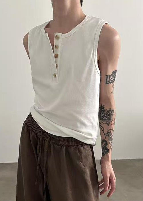 Grey Summer O Men Neck Button Tank Cotton New