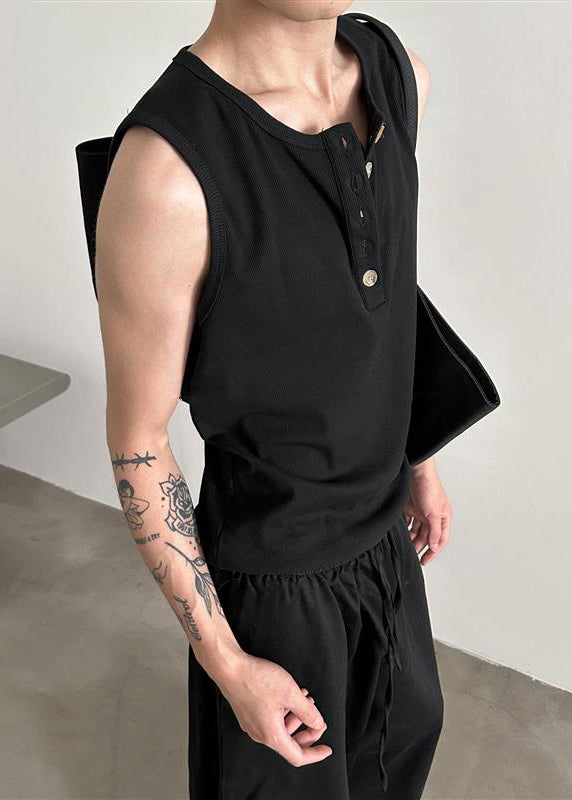 Grey Summer O Men Neck Button Tank Cotton New