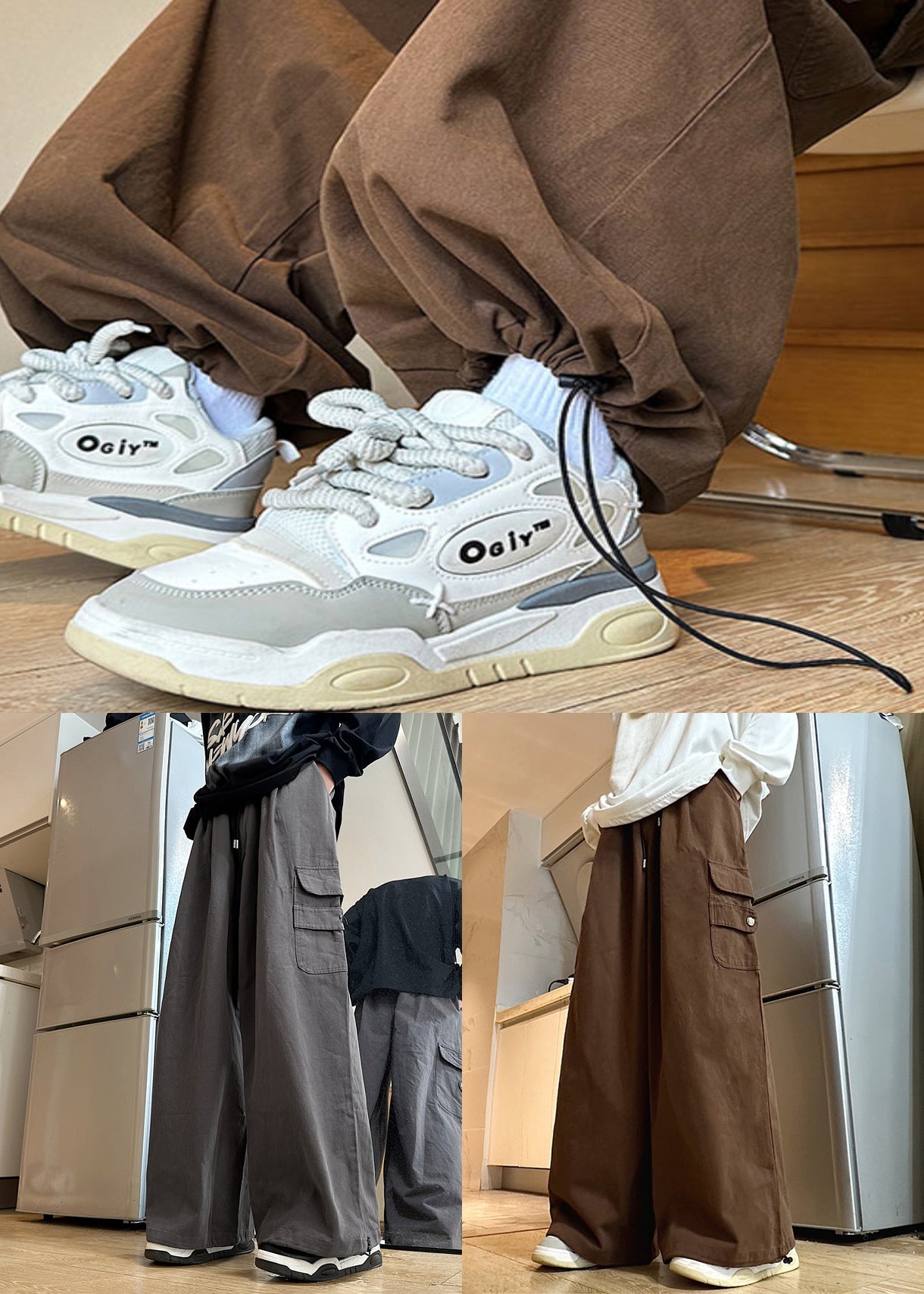 Grey New Elastic Waist Cotton Pockets Pants Summer Mens