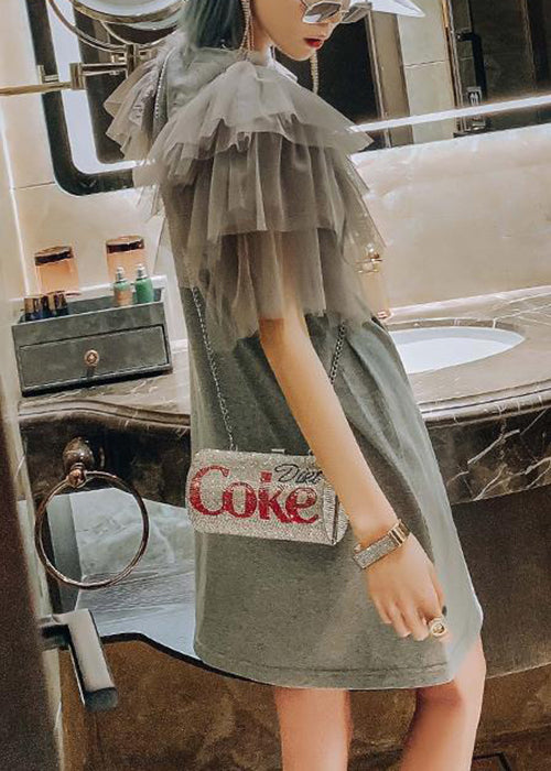 New Print Dress T Grey Summer Tulle Cotton Patchwork Shirts