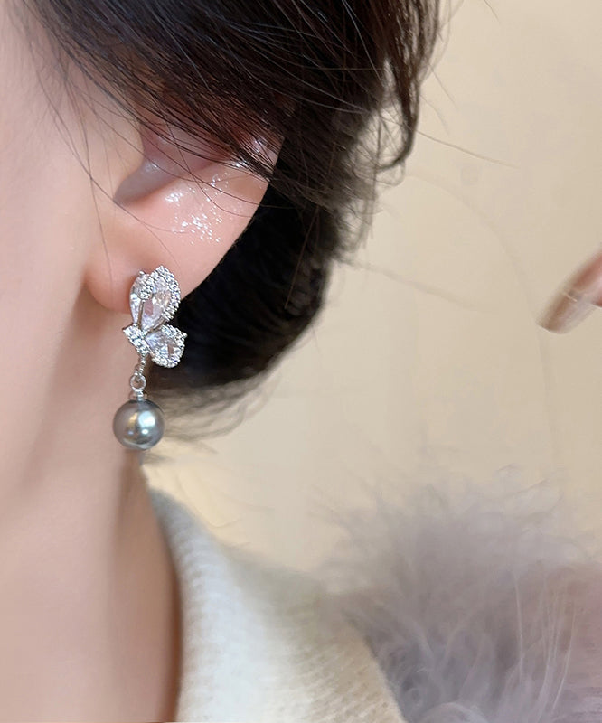 Sterling Silver Drop Grey Zircon New Pearl Earrings