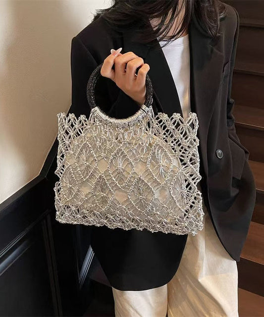 Handmade Hollow Tote Bag New Out Woven Silver