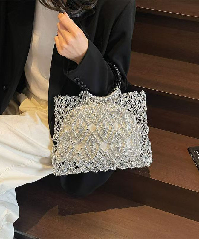 Handmade Hollow Tote Bag New Out Woven Silver