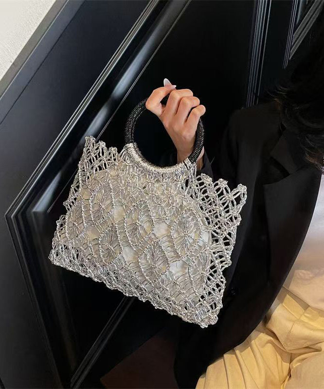 Handmade Hollow Tote Bag New Out Woven Silver