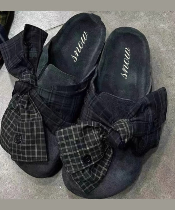 Blue New Japanese Bow Slide Platform Sandals