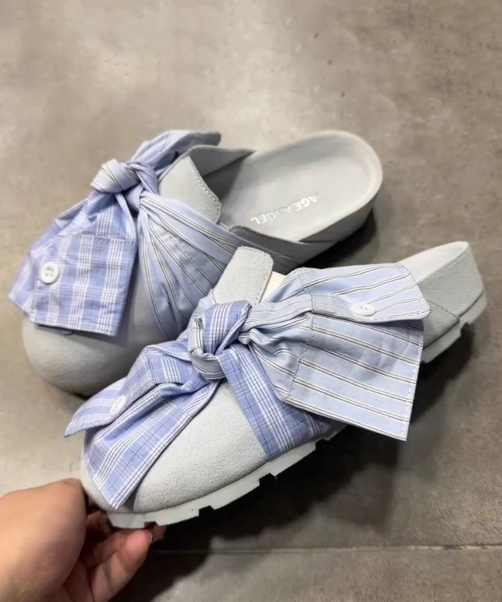 Blue New Japanese Bow Slide Platform Sandals