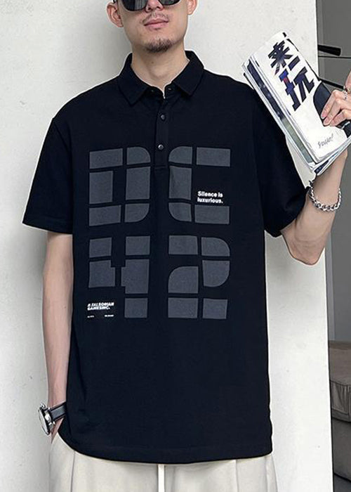 Khaki Summer Button Print Cotton Shirts Men Polo New