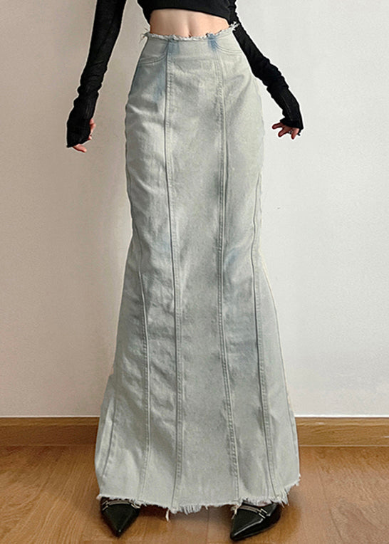 Nouvelle jupe en jean taille haute ouverte sur le côté bleu clair pour l'automne