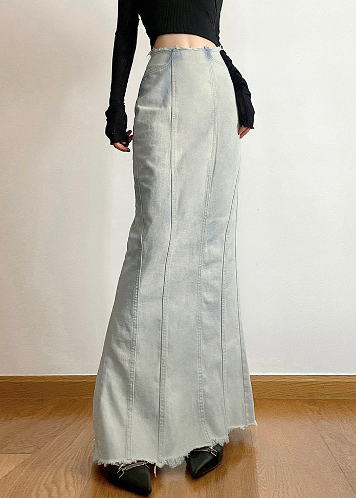 Nouvelle jupe en jean taille haute ouverte sur le côté bleu clair pour l'automne